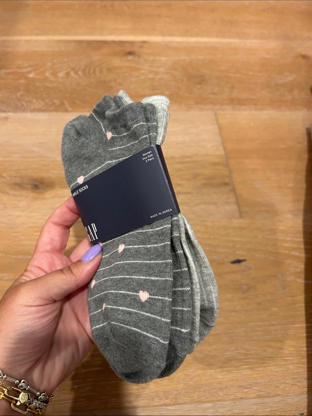 NWT GAP Gray Ankle Socks with Pink Heart Detail - 2 Pack